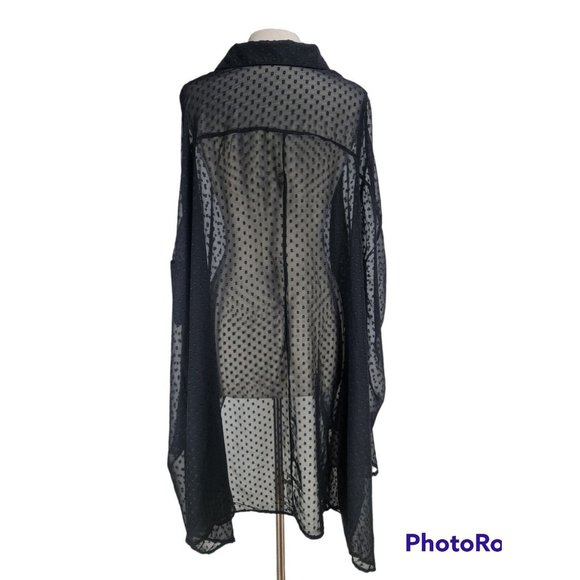 boohoo Women Sz 10 Boho Button Up Hight Low Blouse Black Chiffon No Camisole A6P - Picture 4 of 6